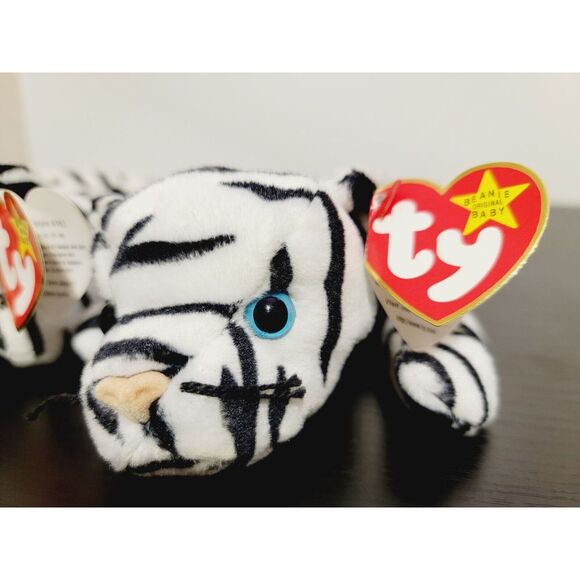 Blizzard White Tiger Lot of 2 Ty Beanie Babies #4163 1996 Retired PVC - Picture 3 of 11
